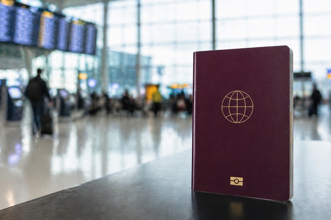 ePassport on a desk in an airport